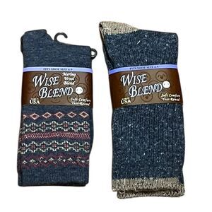 Merino Wool Blend Sock Bundle, 2 Pairs, Blue, Size 6-9, NWT
